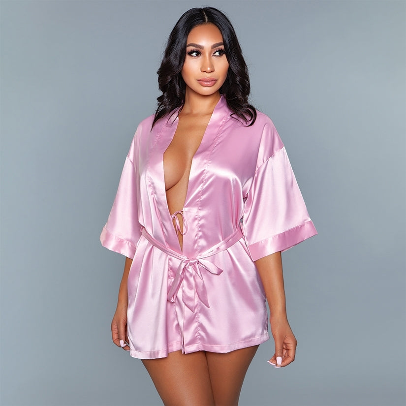 BeWicked Satin Robe-Pink